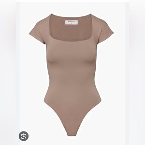 NWT Aritzia Babaton Contour Straight Neck Bodysuit - Deep Taupe color - Size S